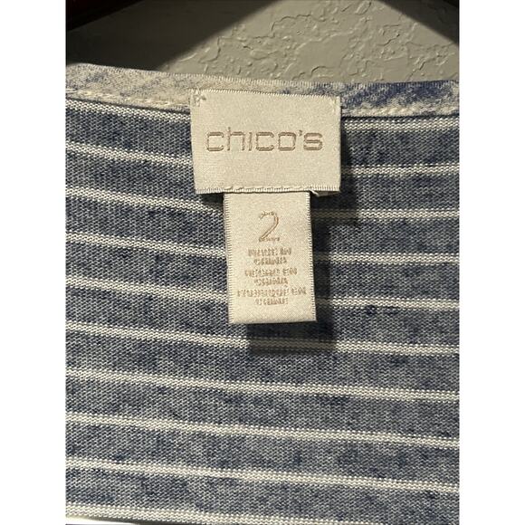 Chicos Top Womens Large Gauzy Linen Blend Blue Boho Beach Cruise Resort Oversize - Picture 6 of 9